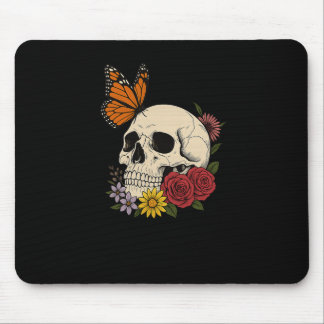 Skulls Monarch Butterfly Flowers Halloween Men Wom Mouse Mat