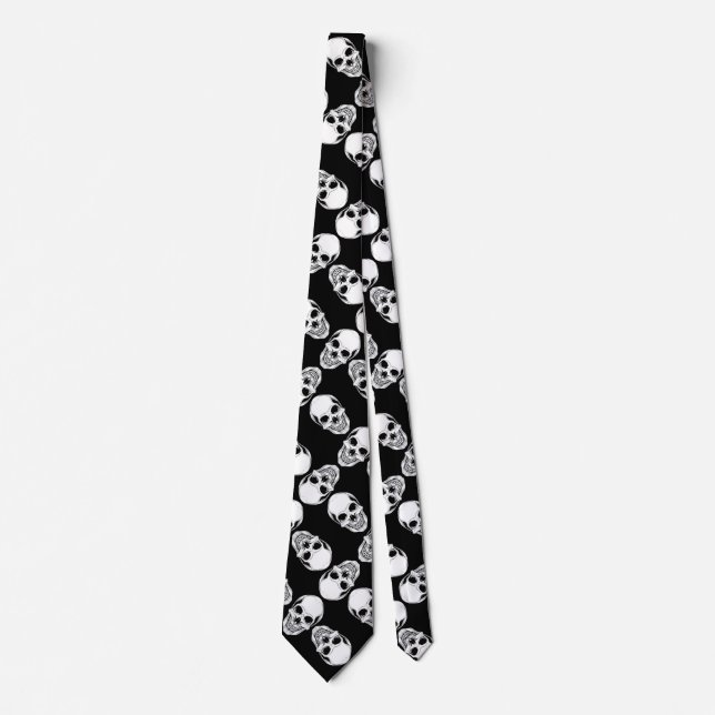 Skulls on black neck tie (Front)