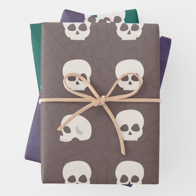 Skulls on bone background wrapping paper sheet (In situ)