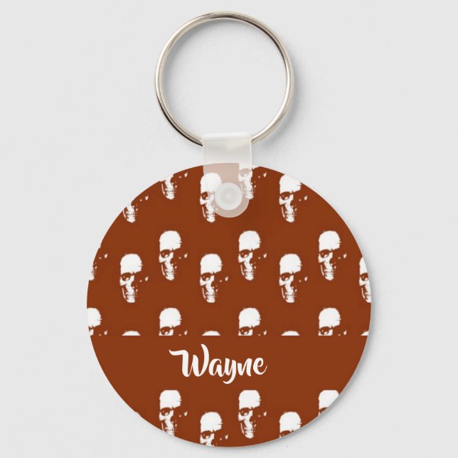 Skulls on brown custom key ring (Front)