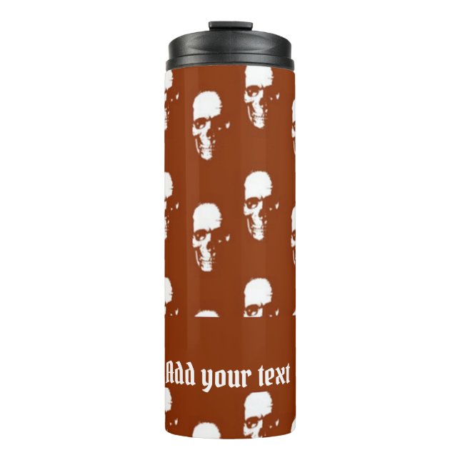 Skulls on brown custom thermal tumbler (Front)