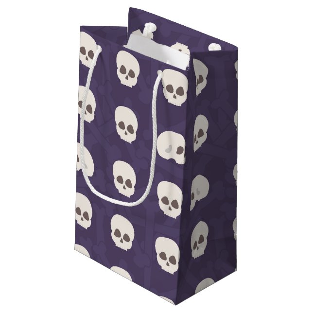 Skulls on purple bone background small gift bag (Back Angled)