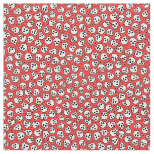 Skulls on Red Combed Cotton Fabric