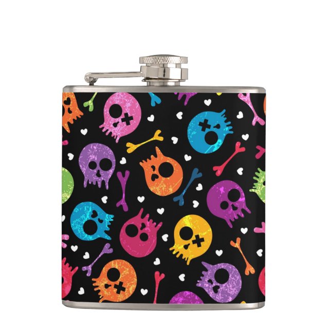 Skulls pattern hip flask (Front)