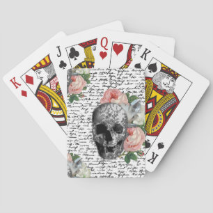 Skulls & Pink Roses Playing Cards