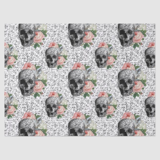 Skulls & Pink Roses Tissue Paper (Front)