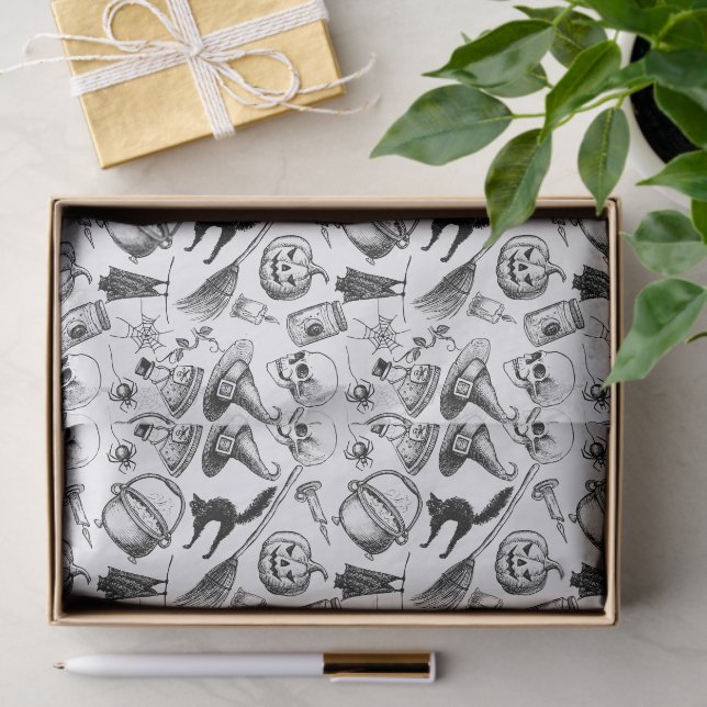 Skulls Pumpkins Broomsticks Bats Halloween Tissue Paper (Gift)