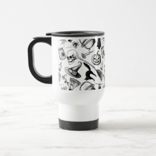 Skulls Pumpkins Broomsticks Bats Halloween Travel Mug