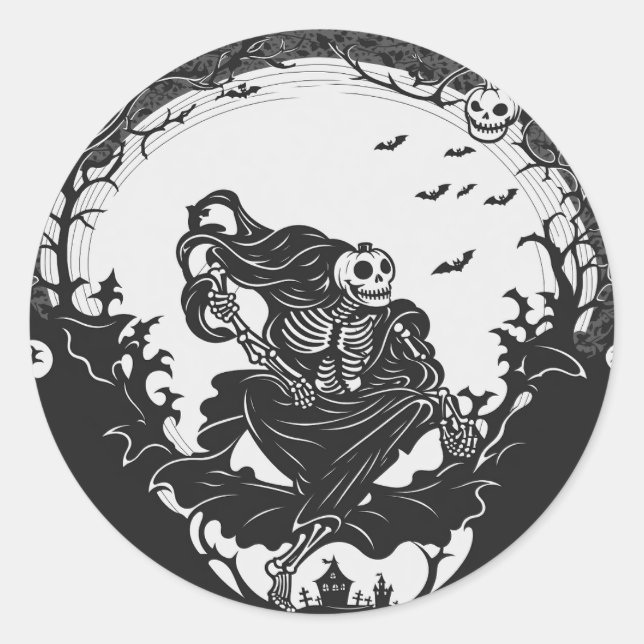 Skulls & Pumpkins: The Perfect Halloween Duo Classic Round Sticker (Front)