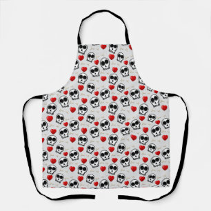 Skulls & Red Hearts Halloween Pattern Apron