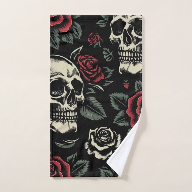 Skulls & Red Roses Gothic Floral  Bath Towel Set (Hand Towel)