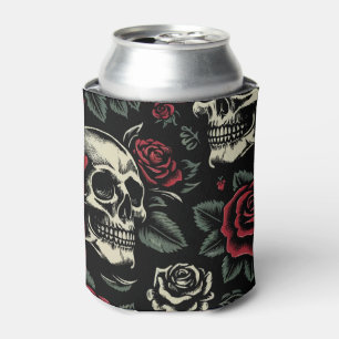 Skulls & Red Roses Gothic Floral  Can Cooler