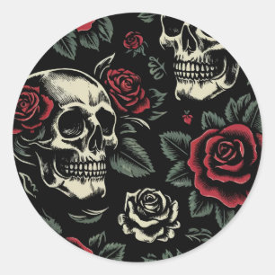 Skulls & Red Roses Gothic Floral  Classic Round Sticker