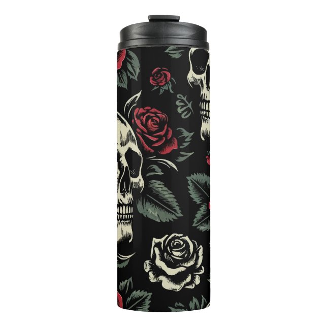 Skulls & Red Roses Gothic Floral  Thermal Tumbler (Front)
