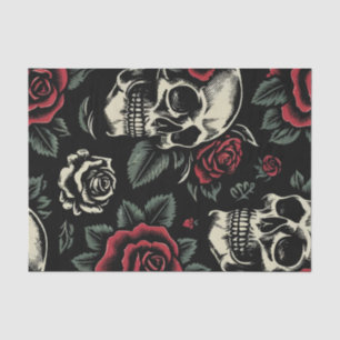 Skulls & Red Roses Gothic Floral  Tissue Paper