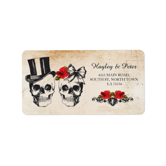 Skulls Rose Rustic Address Labels Stickers Wedding (Front)