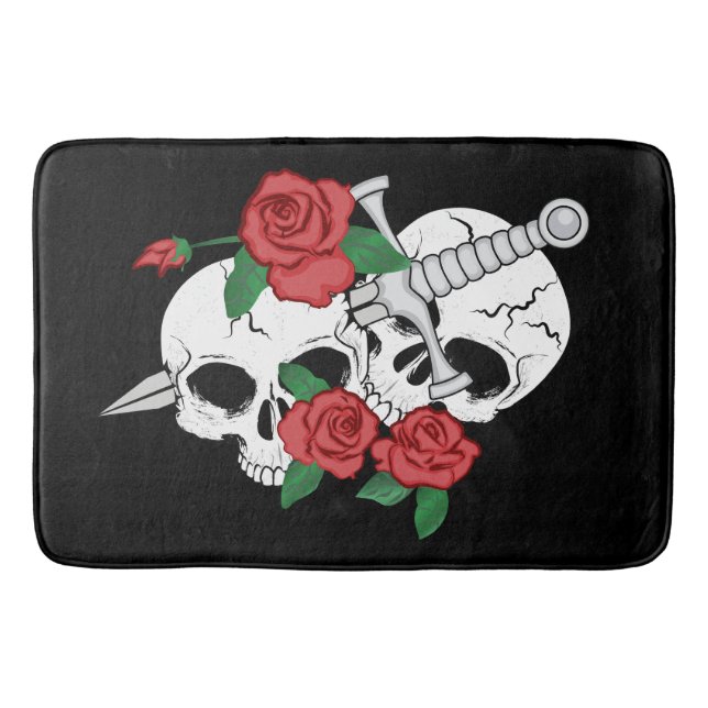 Skulls, Roses ahd Dagger Bath Mat (Front)