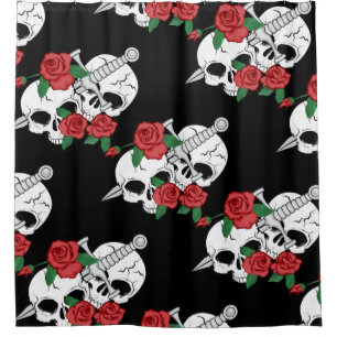 Skulls, Roses ahd Dagger Shower Curtain