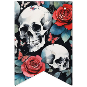 Skulls Roses and Butterflies Goth Watercolor Bunting