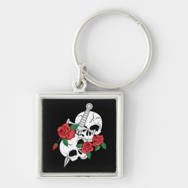 Skulls, Roses and Dagger Key Ring (Front)