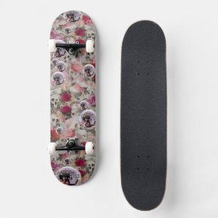 Skulls Roses and Pink Disco Balls Skateboard