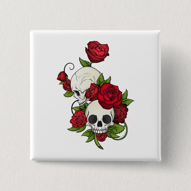 Skulls Roses Día de Muertos 15 Cm Square Badge (Front)