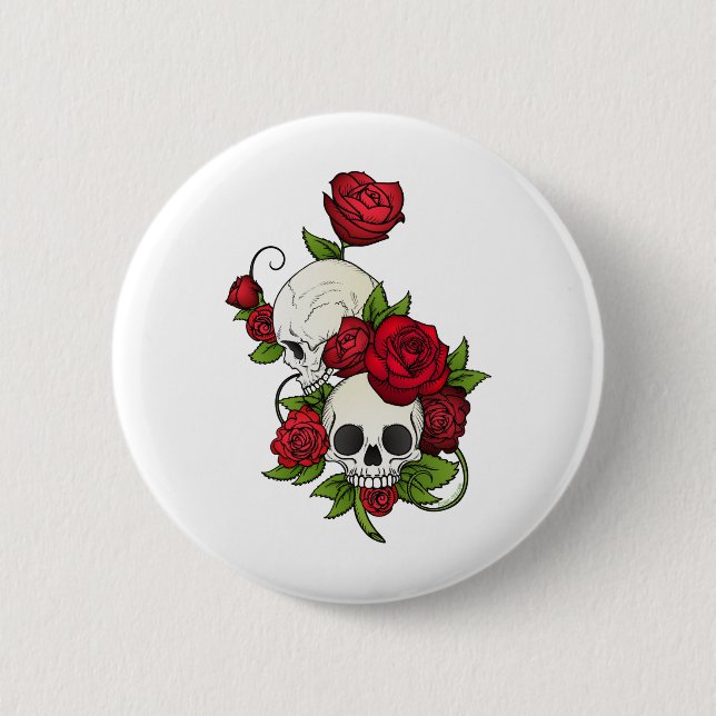 Skulls Roses Día de Muertos 6 Cm Round Badge (Front)