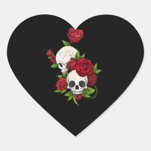 Skulls Roses Día de Muertos Heart Sticker
