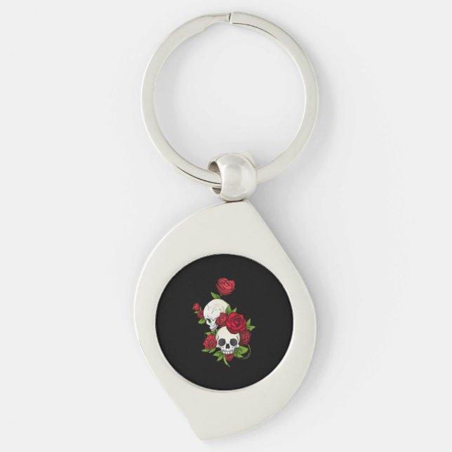 Skulls Roses Día de Muertos Key Ring (Front)