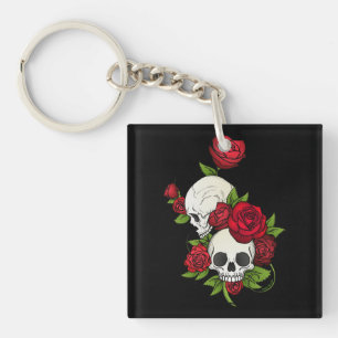 Skulls Roses Día de Muertos Key Ring