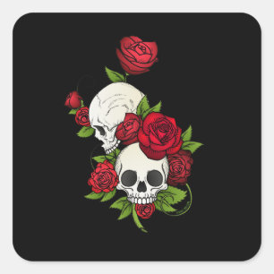 Skulls Roses Día de Muertos Square Sticker