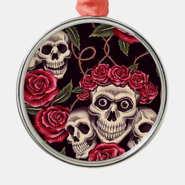 Skulls & Roses Metal Tree Decoration (Front)