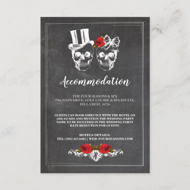 Skulls Roses Rustic Accommodation Wedding Cards (Front)