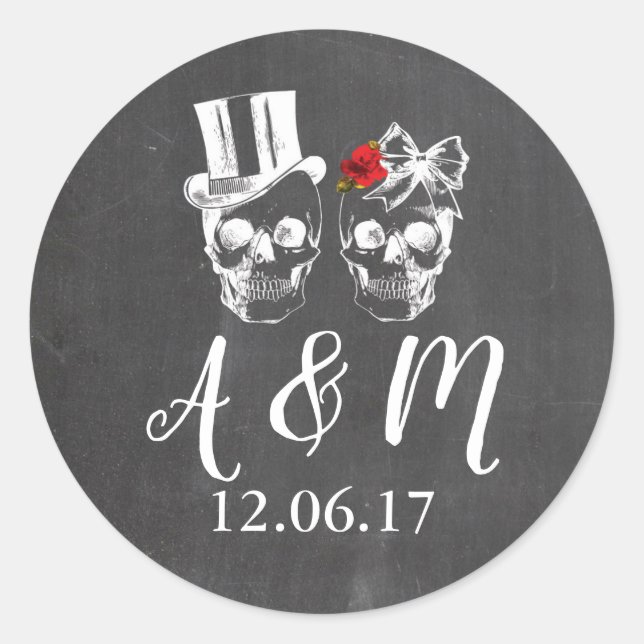 Skulls Rustic Vintage Chalk Roses Stickers Labels (Front)