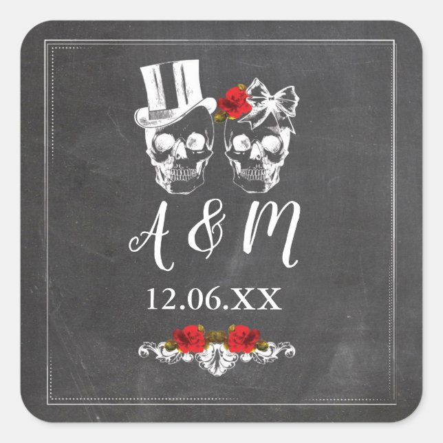 Skulls Rustic Vintage Red Roses Stickers Labels (Front)