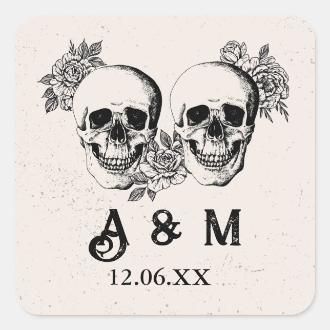 Skulls Rustic Vintage Roses Stickers Labels (Front)
