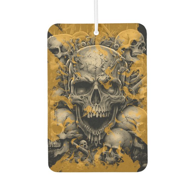 Skulls Sepia Tone Flames Gothic Scary Lifestyle Car Air Freshener (Front)
