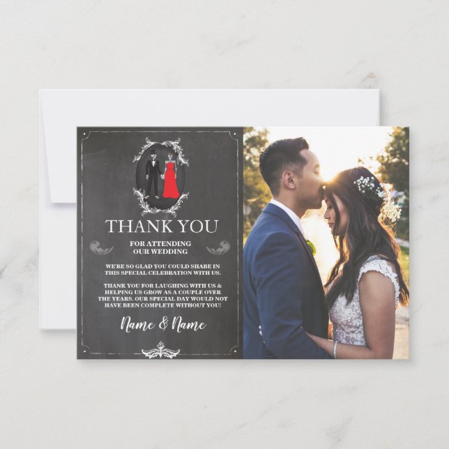 Skulls Skeletons Halloween Thank You Wedding Photo Card (Front)