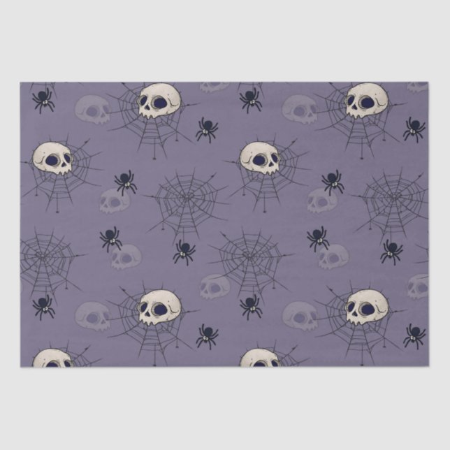 Skulls Spiders Spiderwebs Blue Halloween Tissue Paper (Front)