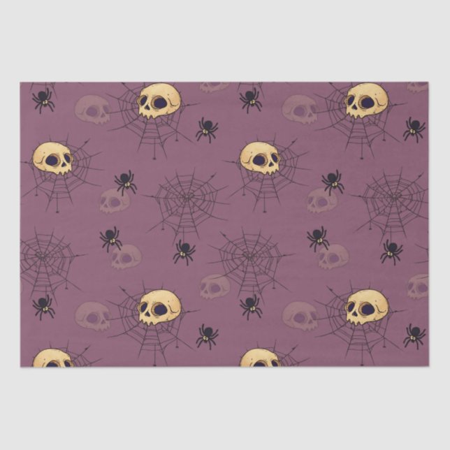 Skulls Spiders Spiderwebs Purple Halloween Tissue Paper (Front)