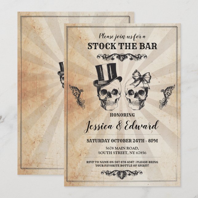 Skulls Stock The Bar Halloween Vintage Invite (Front/Back)