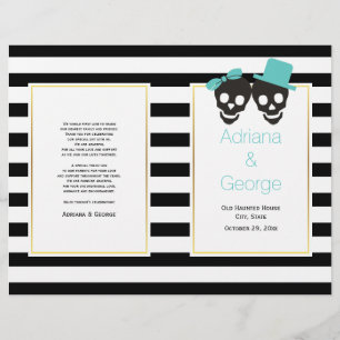 Skulls, stripes aqua Halloween wedding program