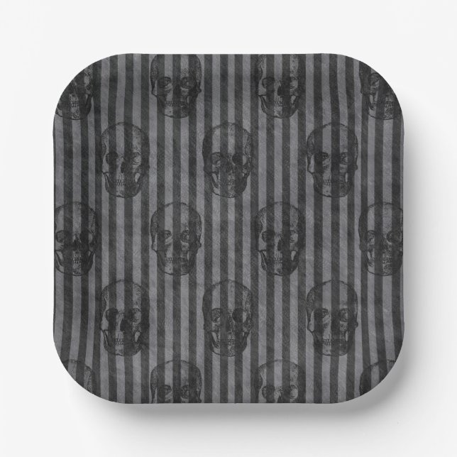 Skulls & Stripes Halloween Paper Plates (Front)
