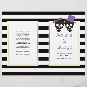 Skulls, stripes purple Halloween wedding program