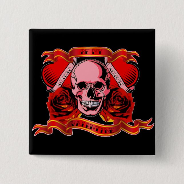 Skulls Valentine 15 Cm Square Badge (Front)