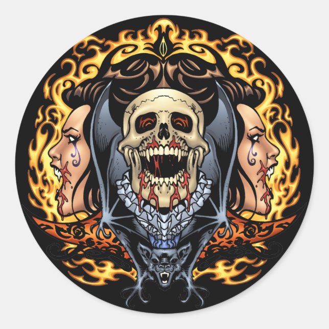 Skulls, Vampires and Bats customisable by Al Rio. Classic Round Sticker (Front)