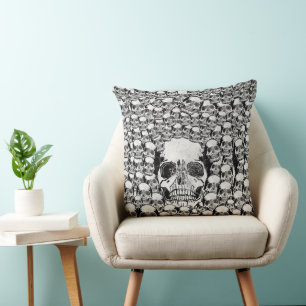 SKULLS WALL DEATH DEAD SKELETON BLACK WHITE CUSHION