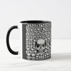 SKULLS WALL DEATH DEAD SKELETON BLACK WHITE MUG