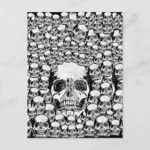 SKULLS WALL DEATH DEAD SKELETON BLACK WHITE POSTCARD