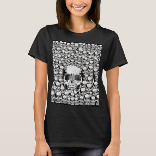SKULLS WALL DEATH DEAD SKELETON BLACK WHITE T-Shirt
